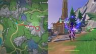Teleport to the mountain peak and glide west (Image via HoYoverse)